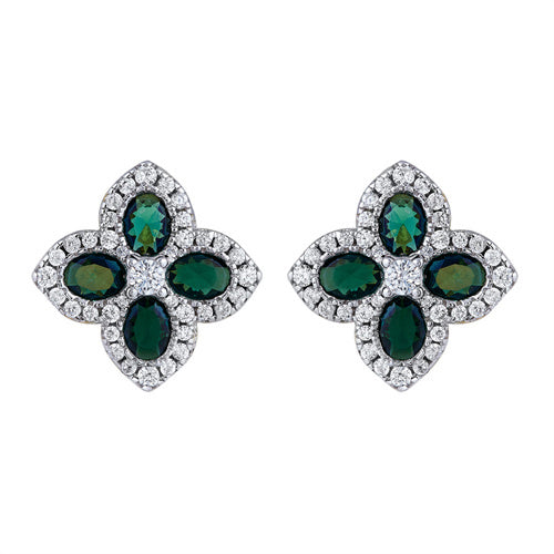 925 Silver 14ct Gold Plate Cubic Zirconia Set Clover Studs Green