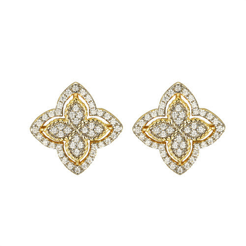 925 Silver 14ct Gold Plate Cubic Zirconia Set Clover Cluster Studs
