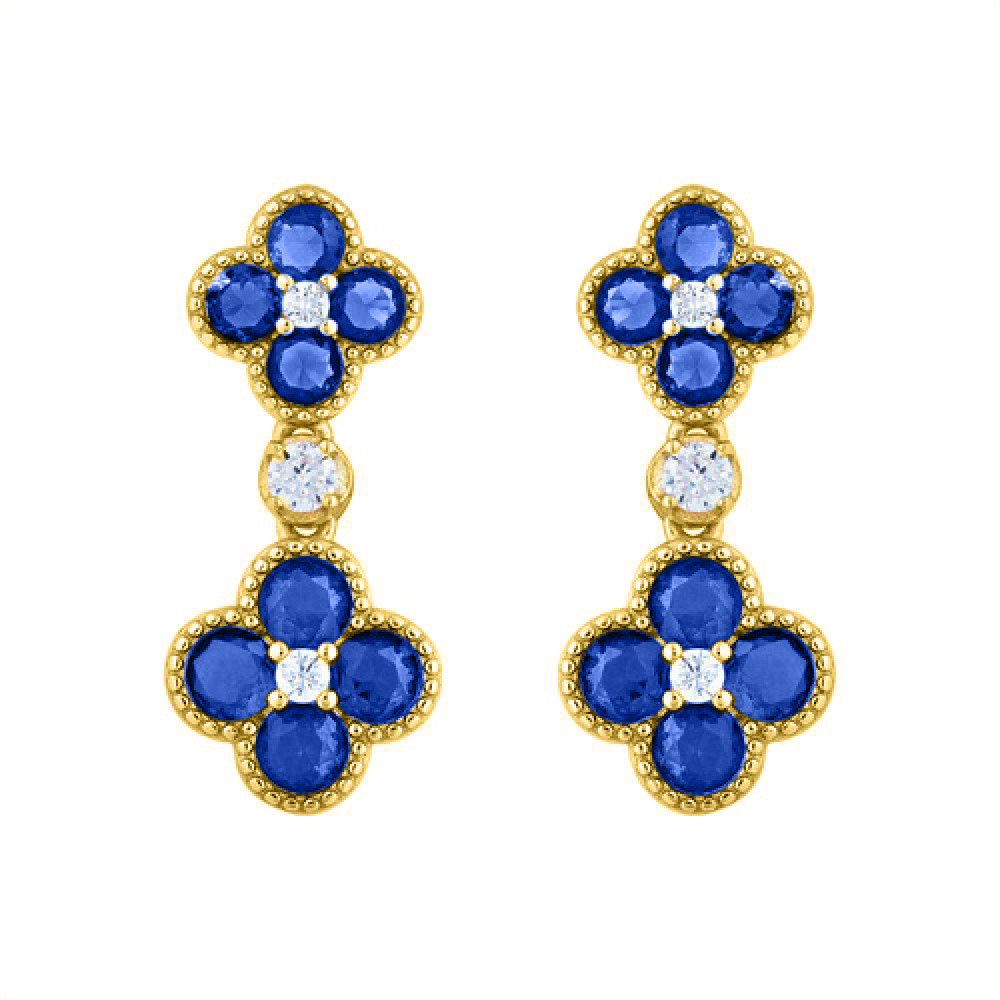 925 Silver 14ct Gold Plate Cubic Zirconia Set Clover Drops Blue