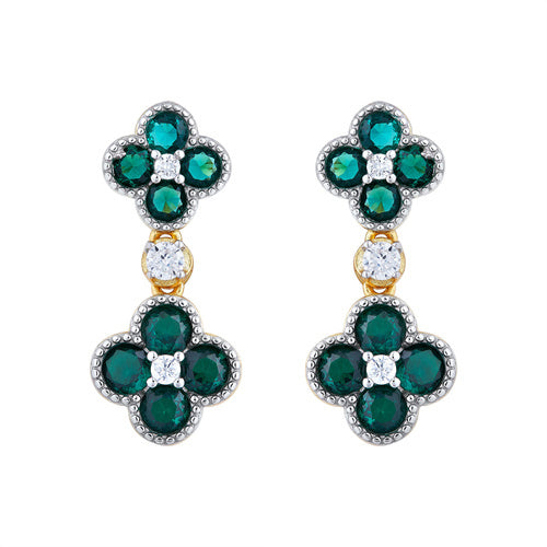 AES229G | 925 Silver 14ct Gold Plate CZ Set Clover Drops Green