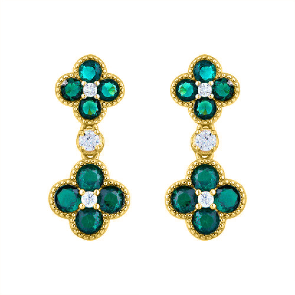 925 Silver 14ct Gold Plate Cubic Zirconia Set Clover Drops Green