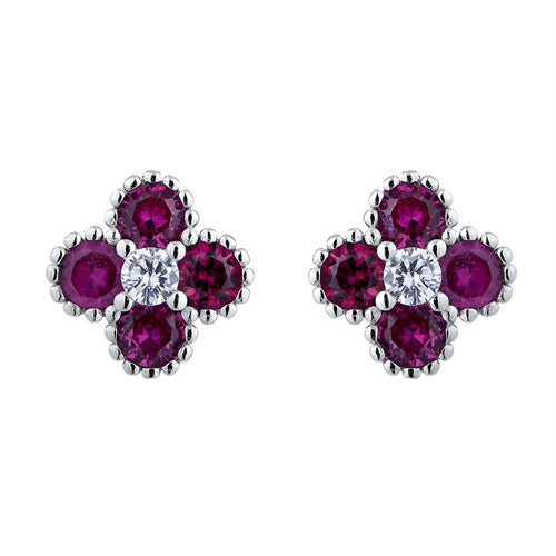 925 Silver Rhodium Cubic Zirconia Set Clover Studs