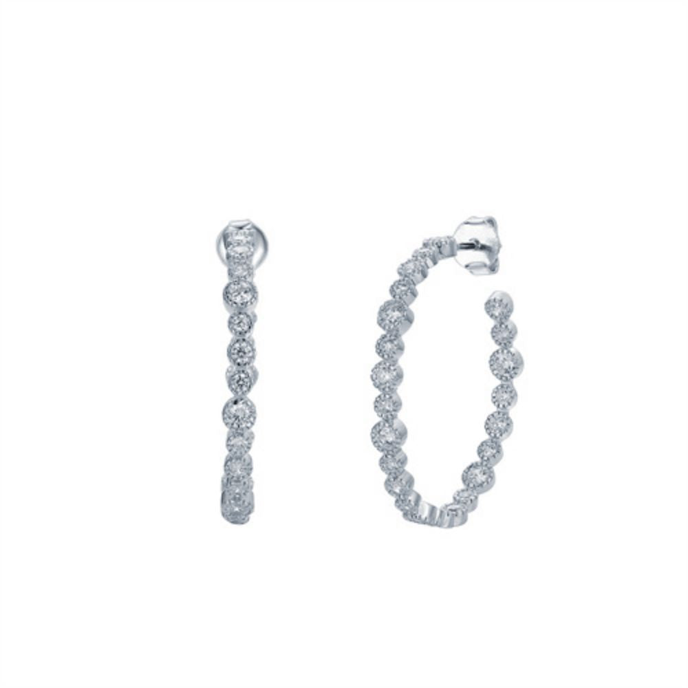 925 Silver Rhodium Plated Cubic Zirconia Set Stud Hoops