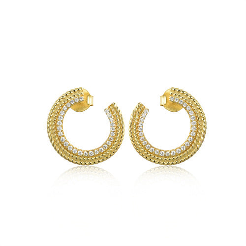 925 Silver 14ct Gold Plated Cubic Zirconia Set Stud Earrings