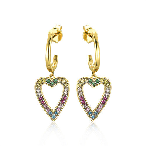 925 Silver 14ct Gold Plated Multi Col Cubic Zirconia Set Earrings