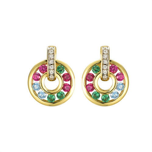 925 Silver 14ct Gold Plated Multi Col Cubic Zirconia Set Earrings