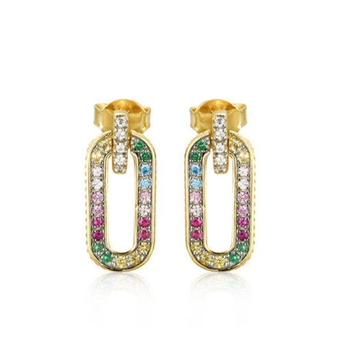 925 Silver 14ct Gold Plated Multi Col Cubic Zirconia Set Earrings