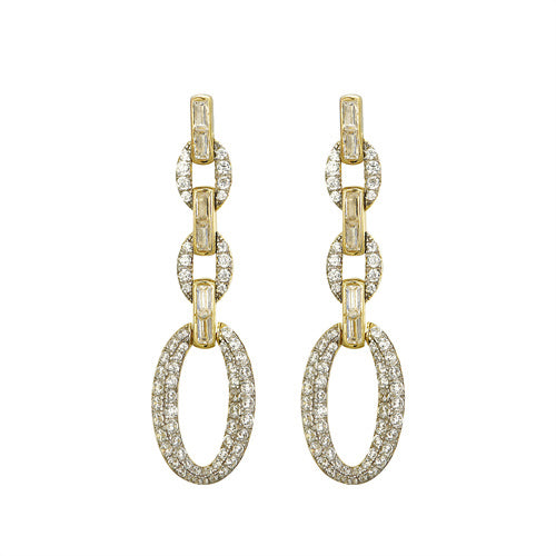 925 Silver 14ct Gold Plated Cubic Zirconia Set Stud Drop Earrings