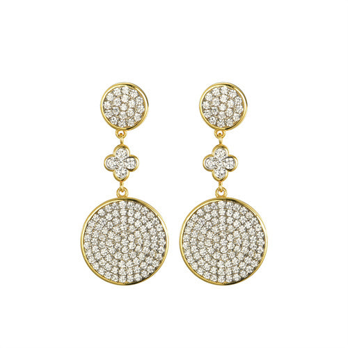 925 Silver 14ct Gold Plated Cubic Zirconia Set Stud Drop Earrings