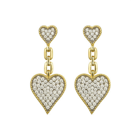 925 Silver 14ct Gold Plated Cubic Zirconia Set Stud Drop Earrings