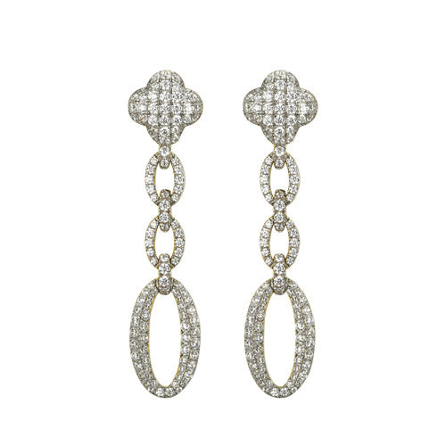 925 Silver 14ct Gold Plated Cubic Zirconia Set Stud Drop Earrings