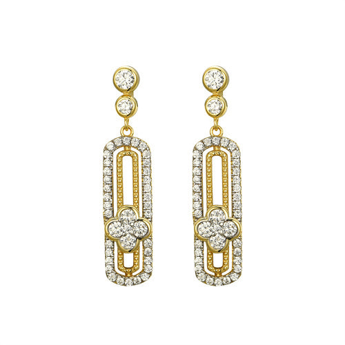 925 Silver 14ct Gold Plated Cubic Zirconia Set Stud Drop Earrings