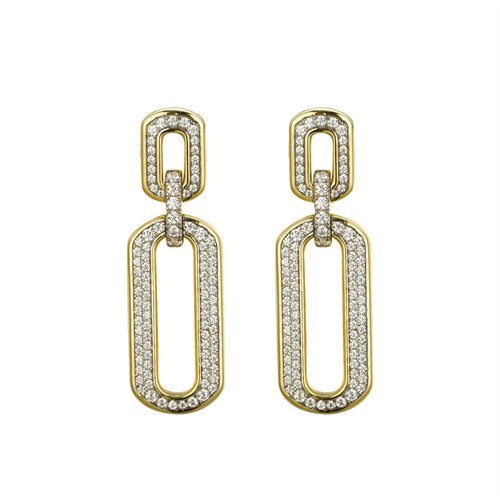 925 Silver 14ct Gold Plated Cubic Zirconia Set Stud Drop Earrings