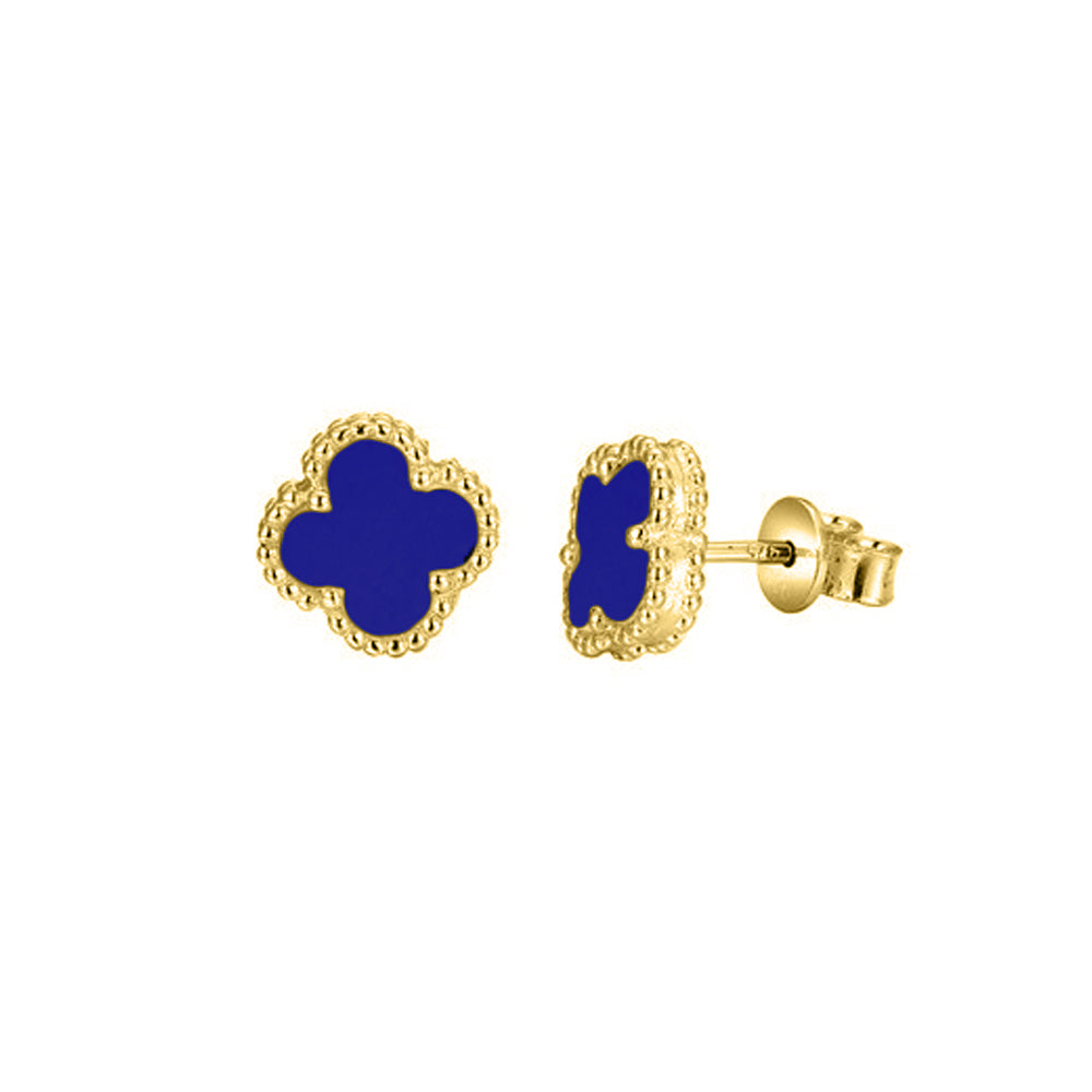 925 Silver 14ct Gold Plated Blue Agate Clover Studs