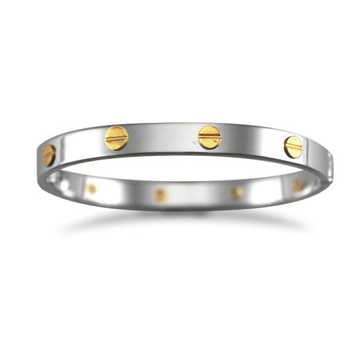 925 Silver Rhodium Plated Bangle With 9ct Screws - Child