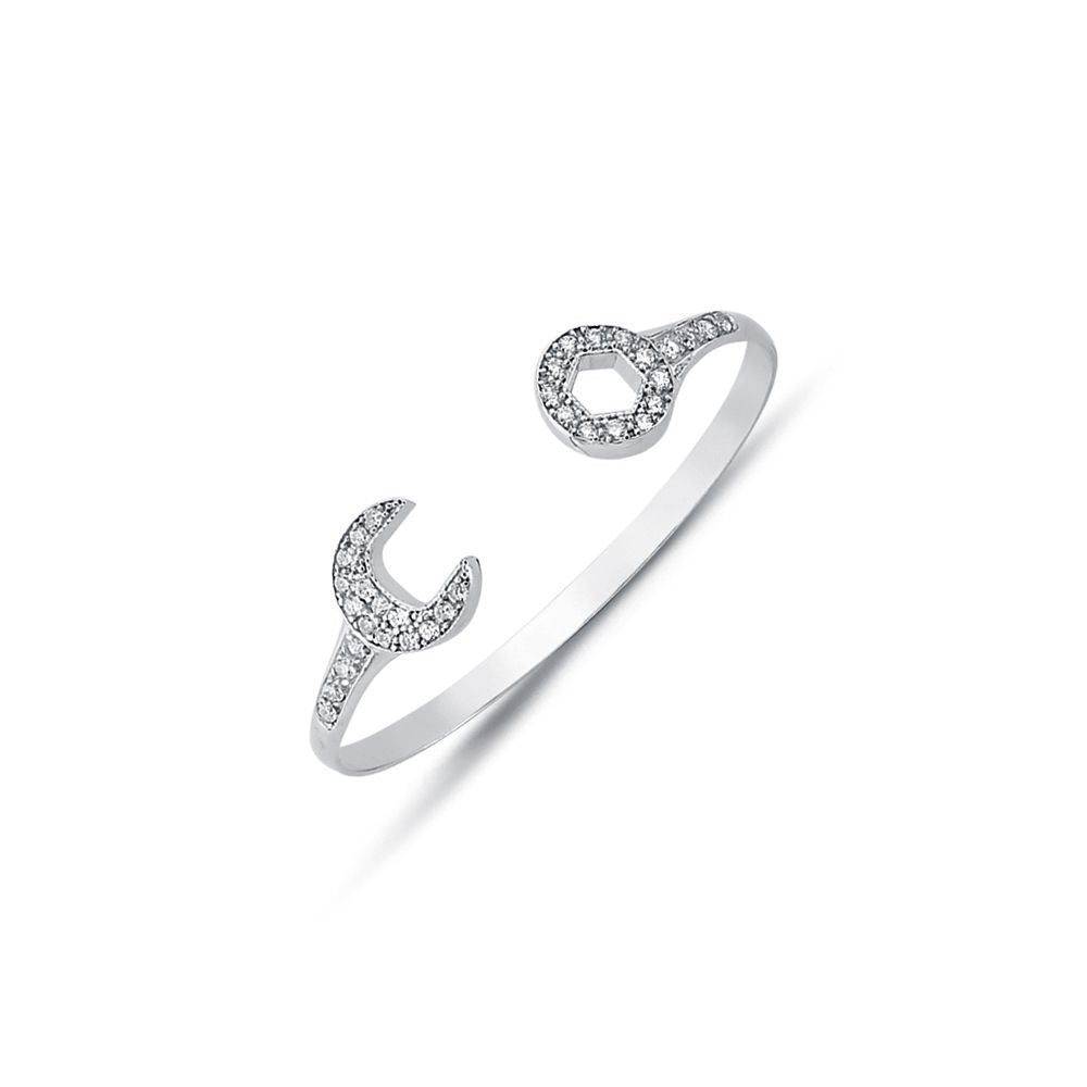 925 Sterling Silver Solid Cubic Zirconia Set Spanner Baby / Childrens Bangle