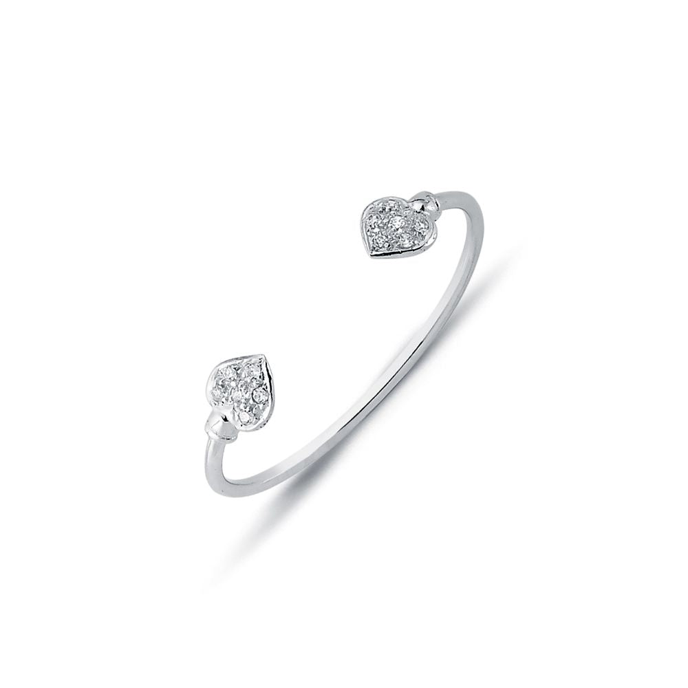 925 Sterling Silver Cubic Zirconia Set Heart Torque Baby / Childrens Bangle