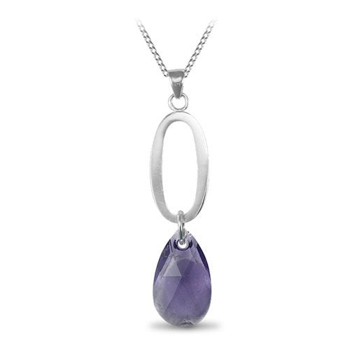 ANC014 | 925 Sterling Silver Coloured Crystal Tear Drop On A Necklace