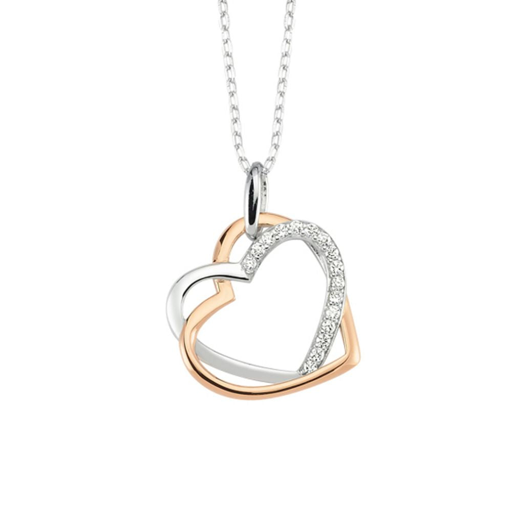 925 Silver Cubic Zirconia Set Double Heart Necklace