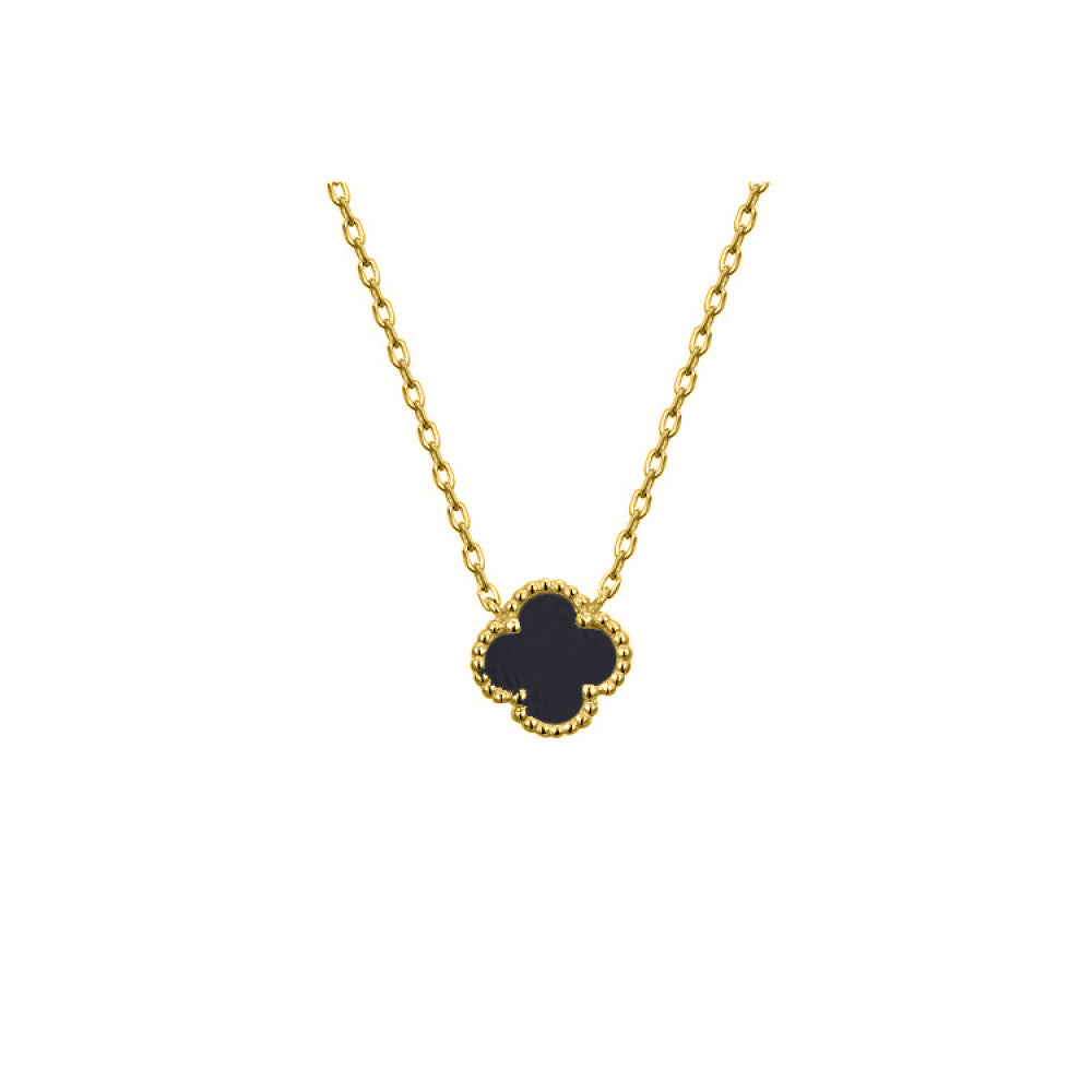 925 Silver 14ct Gold Plated Onyx Clover Necklace
