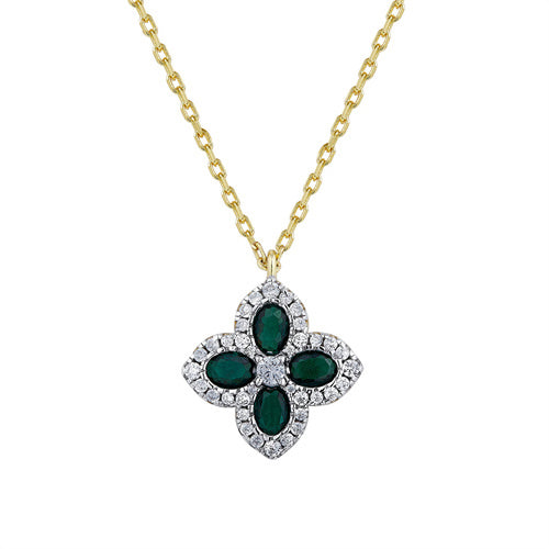 925 Silver 14ct Gold Plated Cubic Zirconia Set Clover Necklace Green