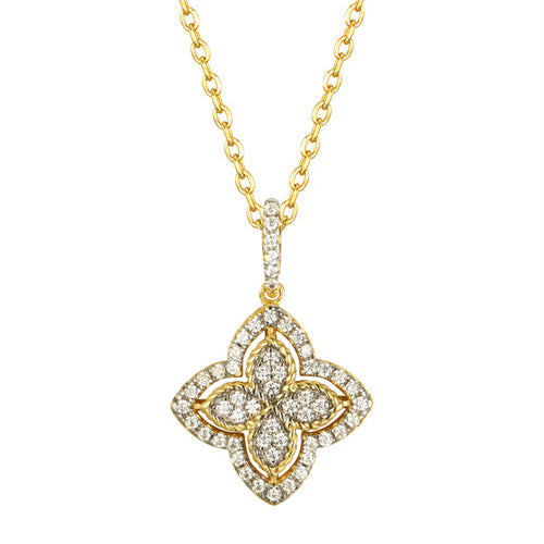 925 Silver 14ct Gold Plated Cubic Zirconia Set Clover Pendant