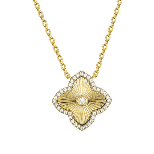 925 Silver 14ct Gold Plated Cubic Zirconia Set Clover Pendant