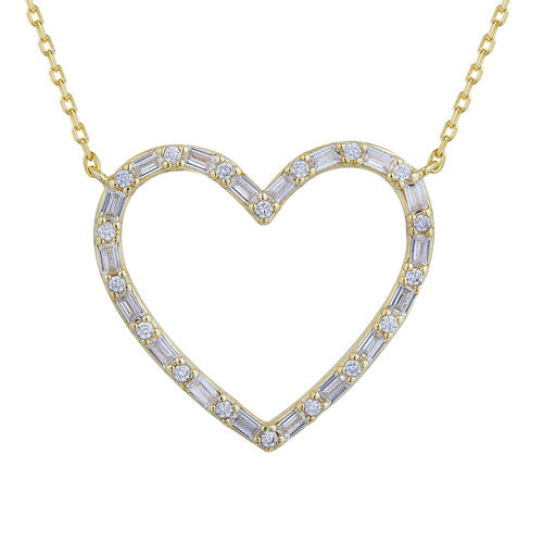 928 Silver 14ct Gold Plated Cubic Zirconia Set Heart Necklace