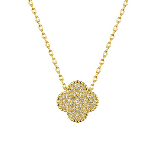 925 Silver 14ct Gold Plated Cubic Zirconia Set Clover Necklace