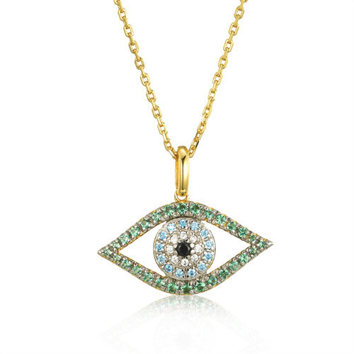 925 Silver 14ct Gold Plated Cubic Zirconia Set Evil Eye Necklace