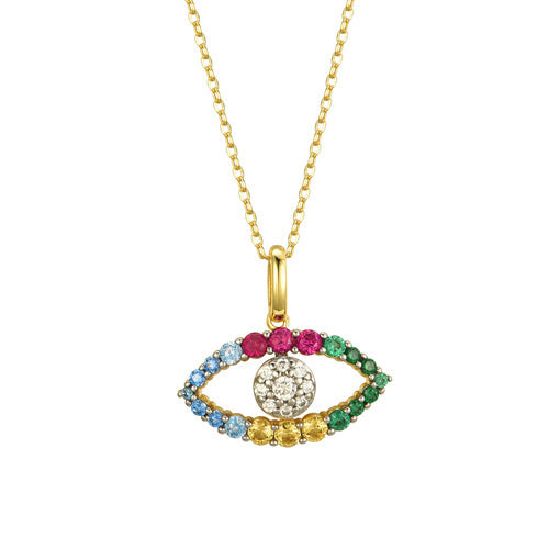 925 Silver 14ct Gold Plated Cubic Zirconia Set Evil eye Necklace