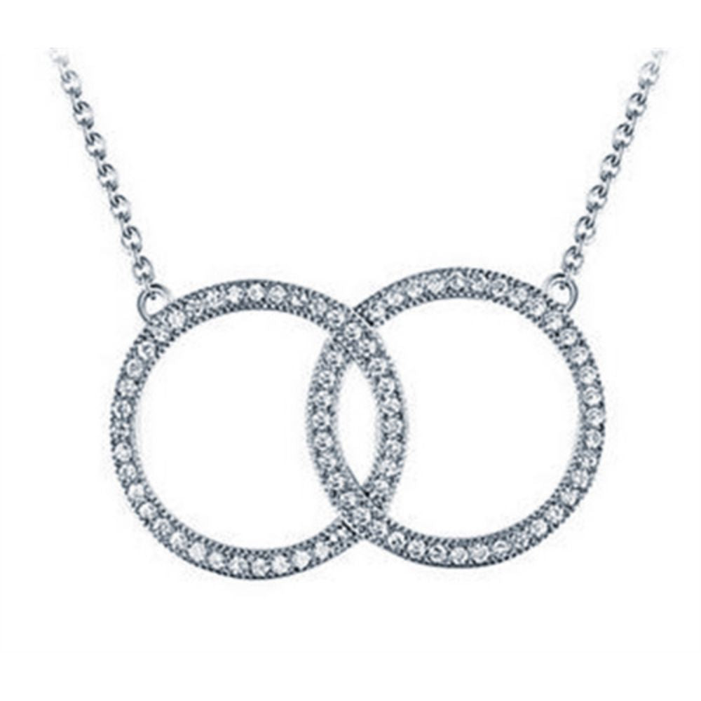 925 Silver Rhodium Plated Cubic Zirconia Set Twin Circle of Life Necklace