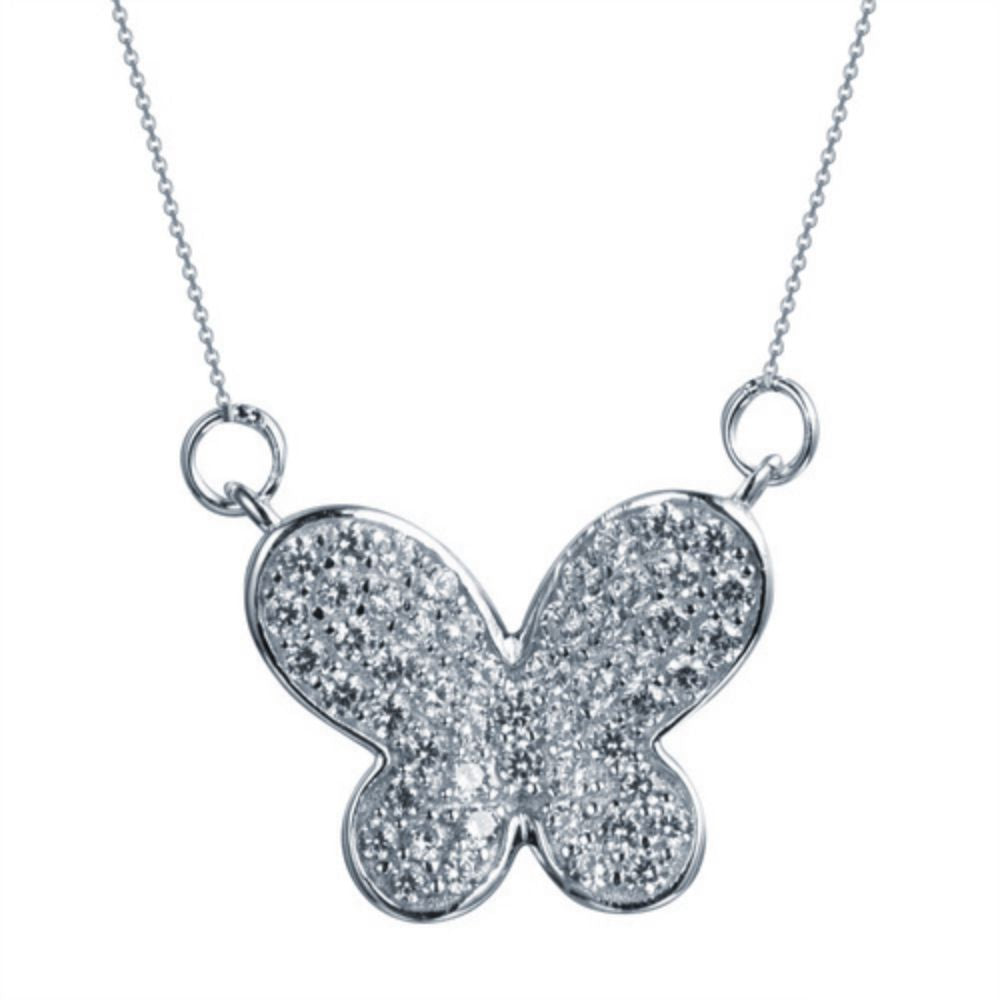 925 Silver Rhodium Plated Cubic Zirconia Set Butterfly Necklace