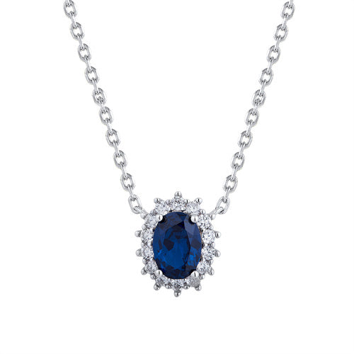 ANC089 | 925 Silver Rhodium Plated CZ Set Princess Kate Necklace Blue