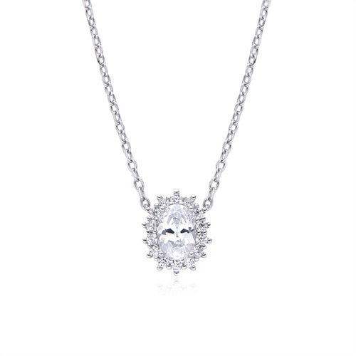 ANC090 | 925 Silver Rhodium Plated CZ Set Princess Kate Necklace