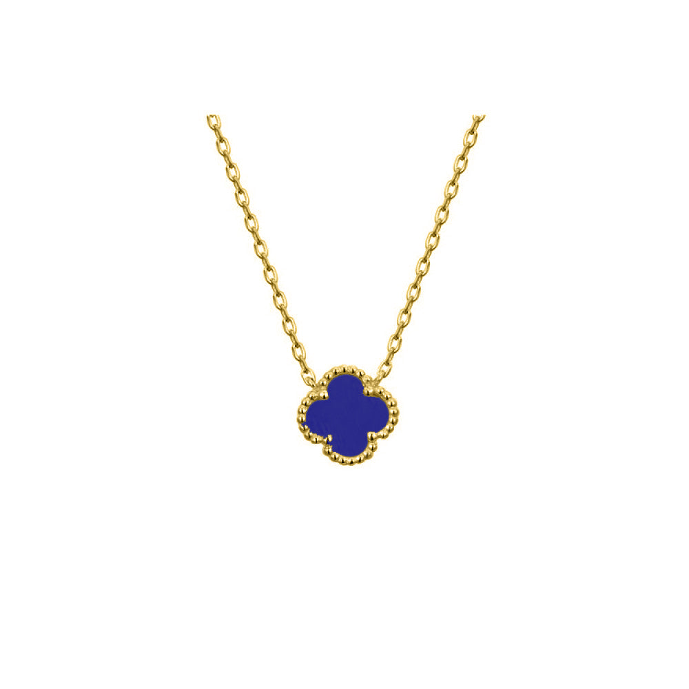 925 Silver 14ct Gold Plated Blue Agate Clover Necklace