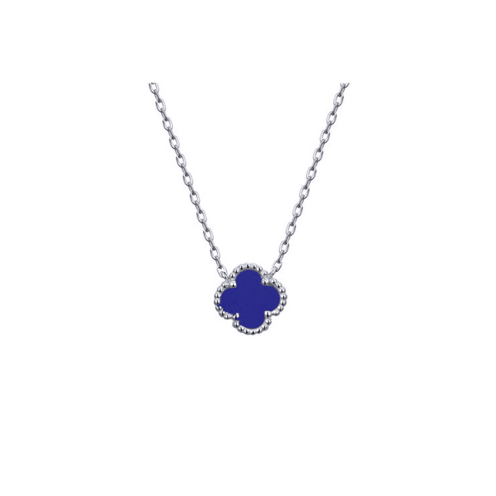 925 Silver Rhodium Plated Blue Agate Clover Necklace