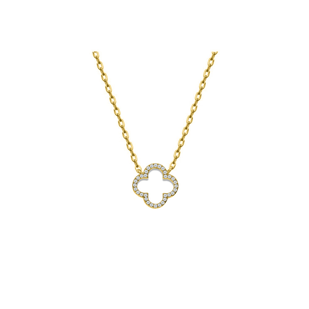 925 Silver 14ct Gold Plated Cubic Zirconia Set Clover Necklace