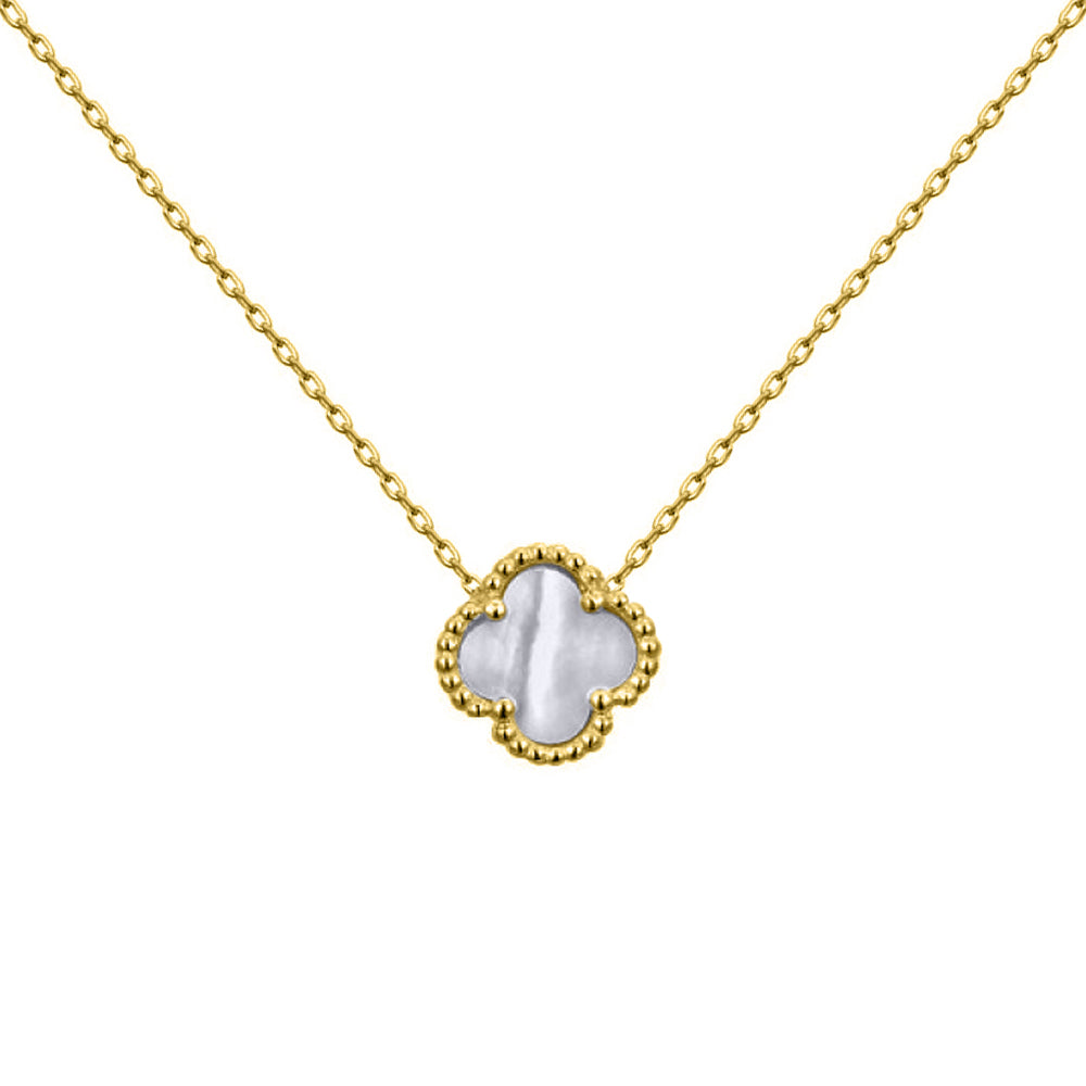 925 Silver 14ct gold Plated Single Clover Necklace MOP White Colour