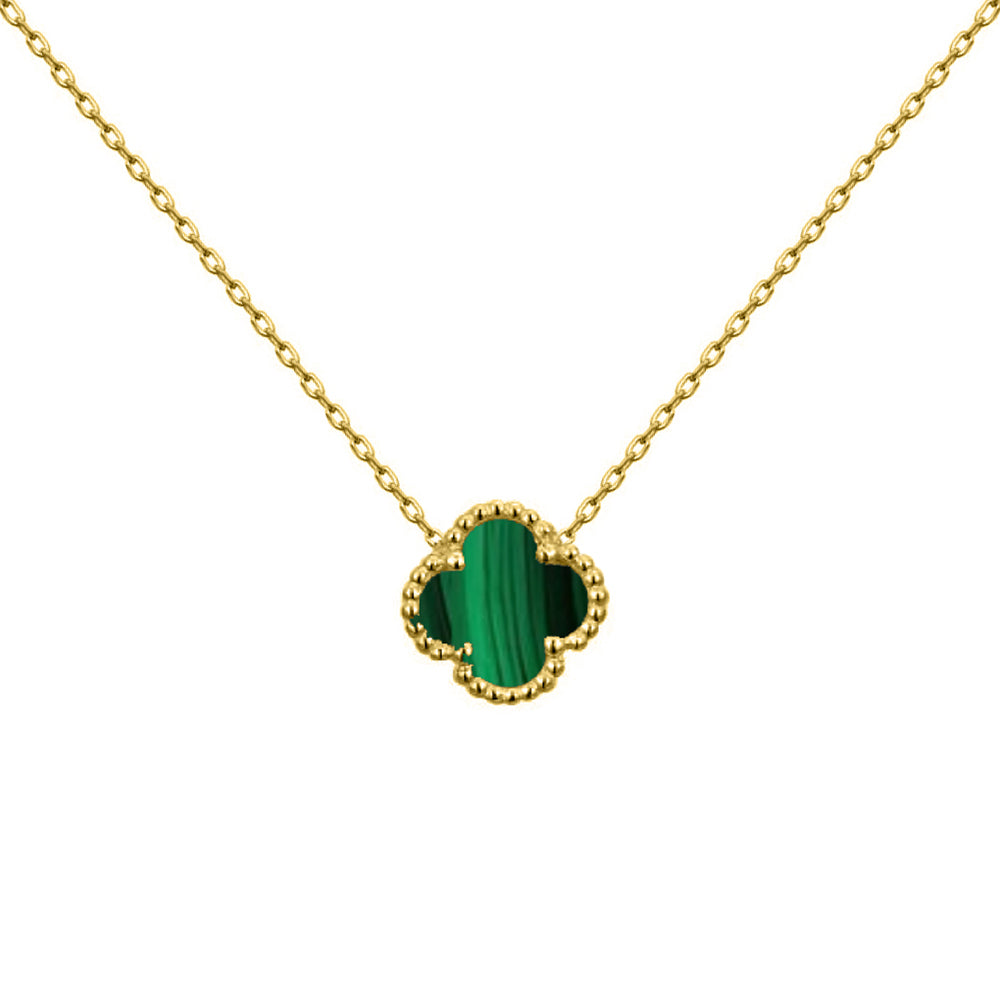 925 Silver 14ct gold Plated Single Clover Necklace Malachite Green