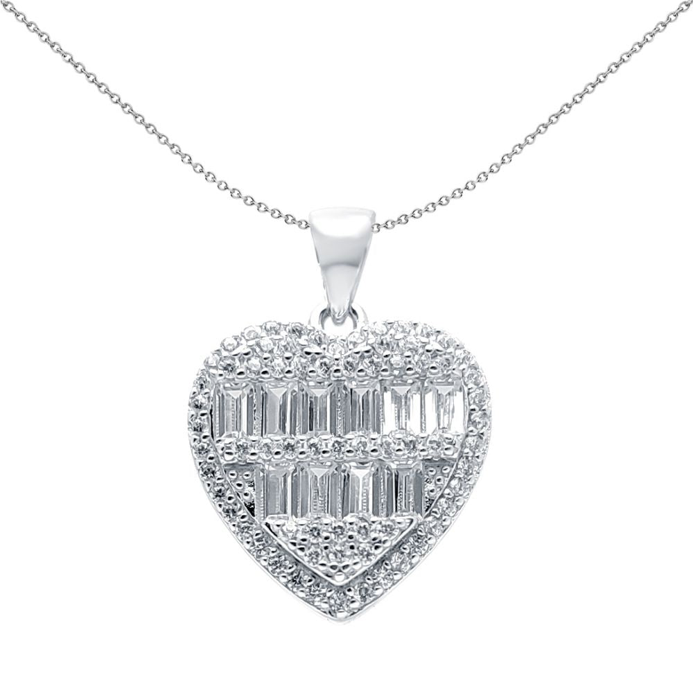 925 Silver Cubic Zirconia Brilliant and Baguette Cut Heart