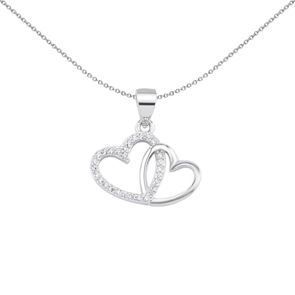 925 Silver Cubic Zirconia Double heart Pendant