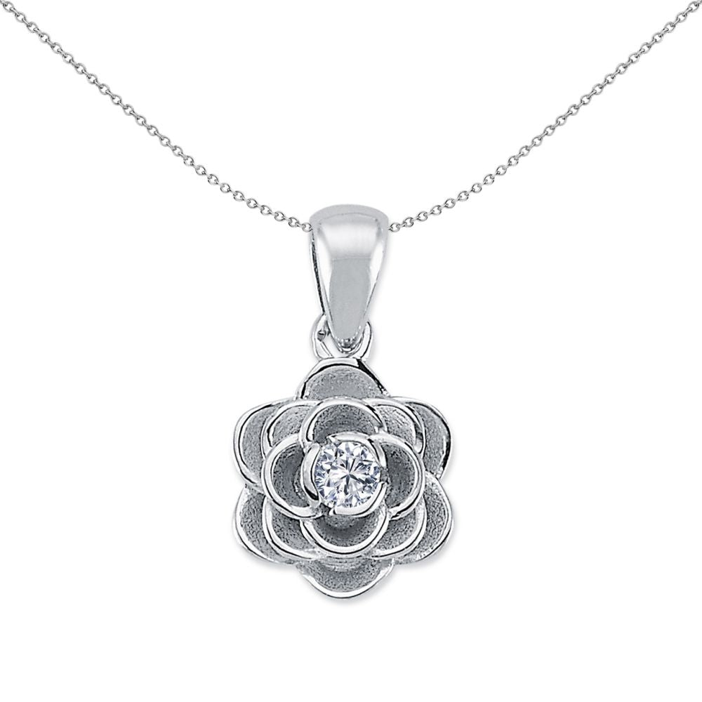 925 Silver Cubic Zirconia Flower Pendant