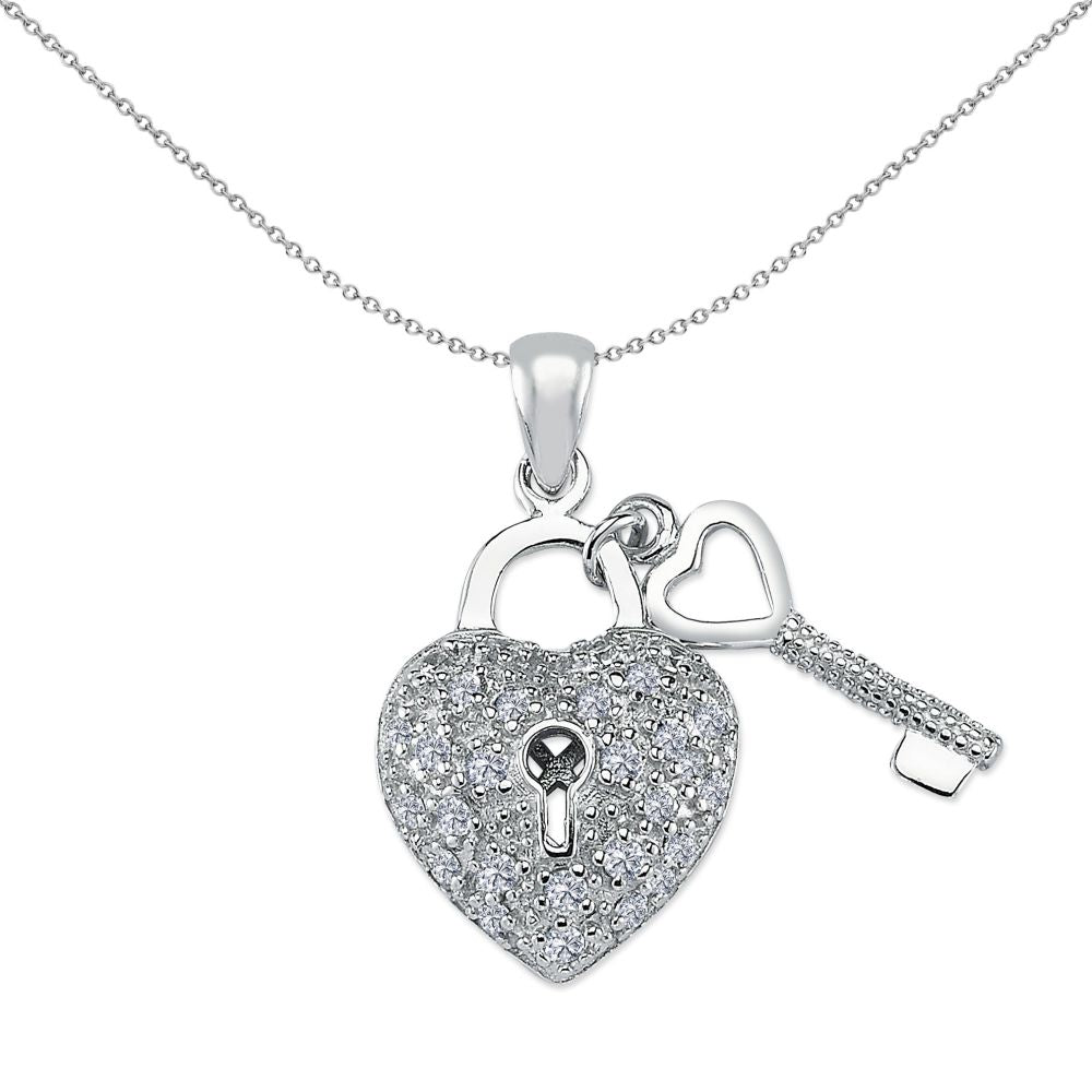 925 Silver Cubic Zirconia Heart and key Pendant