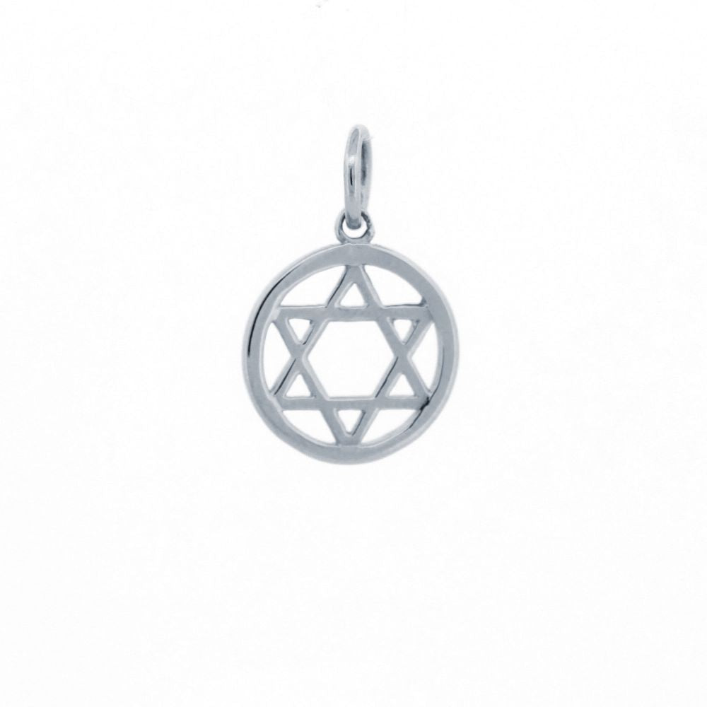 925 Sterling Silver Circle Star Of David Pendant