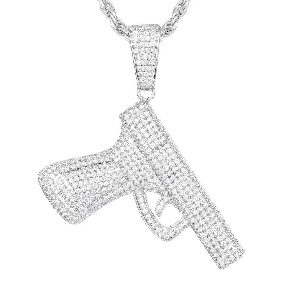 925 Silver Cubic Zirconia Set Handgun Pendant