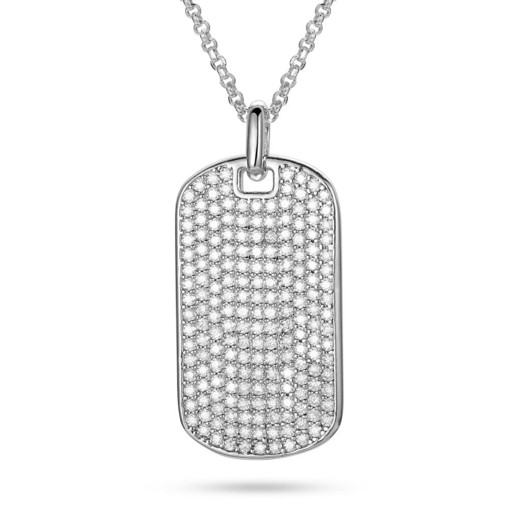 925 Silver Cubic Zirconia Set Dog Tag Pendant