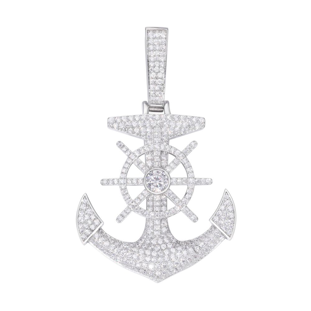 925 Silver Cubic Zirconia Set Anchor Pendant