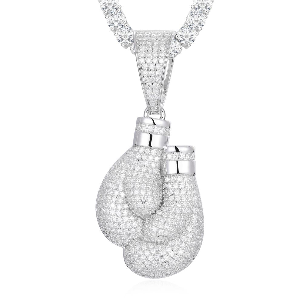 925 Silver Cubic Zirconia Set Pair Boxing Gloves Pendant