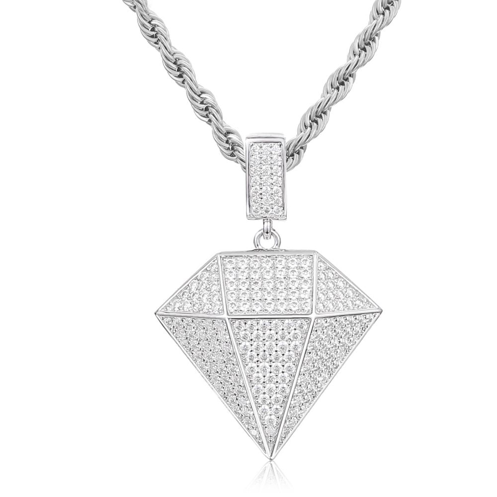 925 Silver Cubic Zirconia Set Natural Diamond Pendant